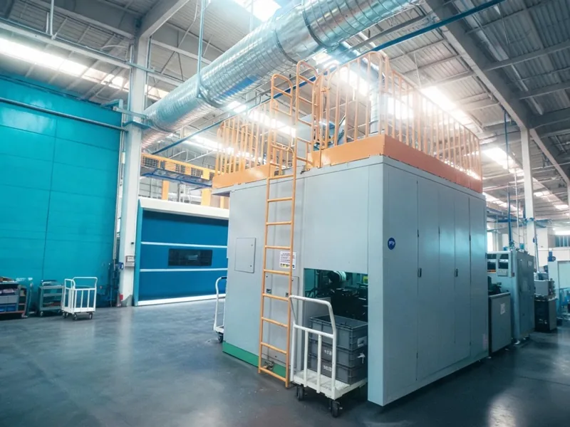 Steel ladder production line with automated welding stations