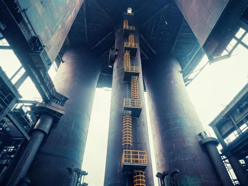 Heavy-industry cage ladder installation built to OSHA 1910.23