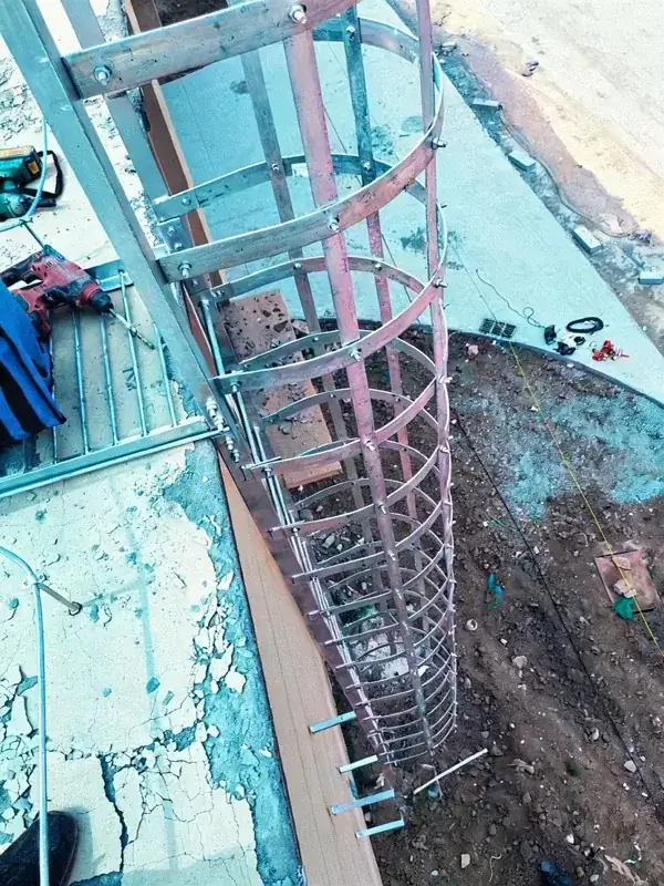 Cage ladder safety cage components: hoops, vertical bars, and stiles