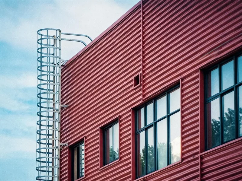 Roof cat ladder lifted into position during a factory load test