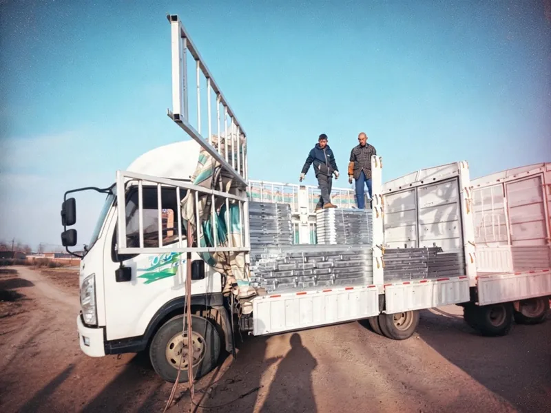 Galvanized cat ladders stacked and ready to ship
